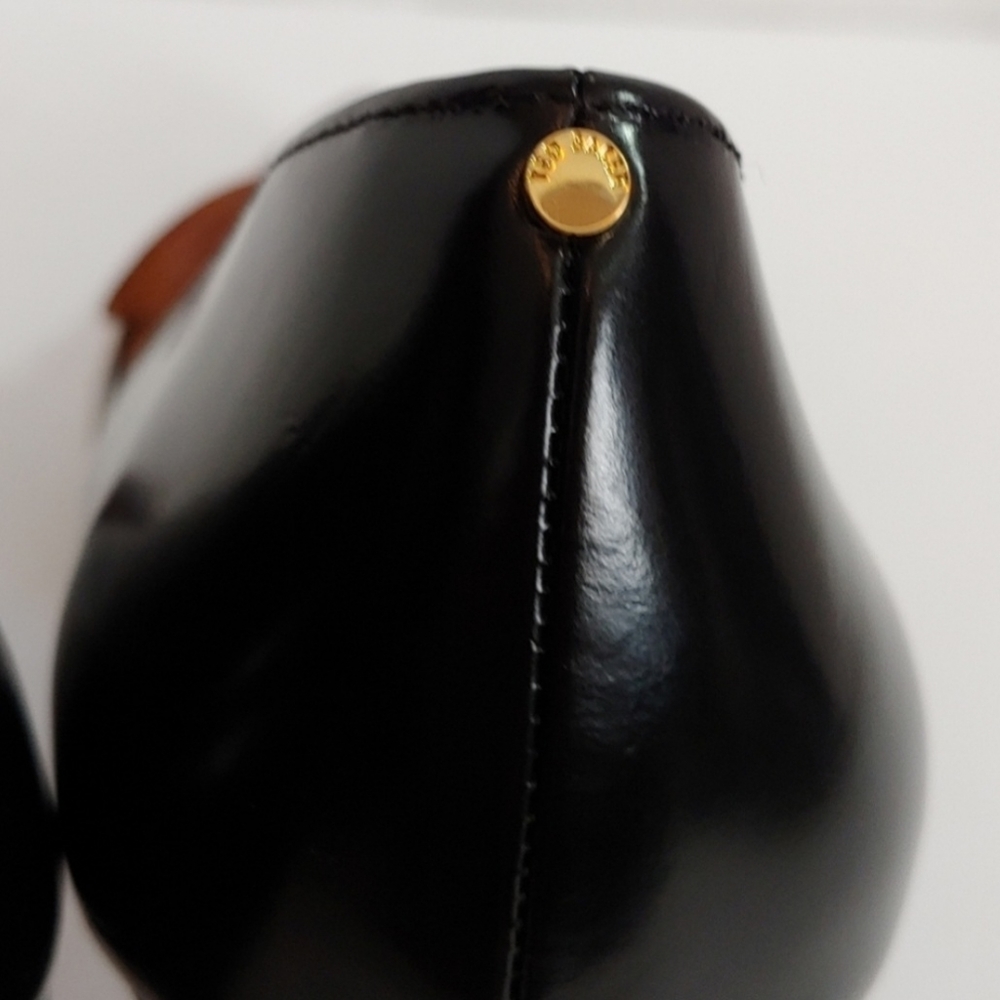 Ted Baker Two-Tone Black and Brown Pointed Toe Heels with Gold Bar - Picture 3 of 12